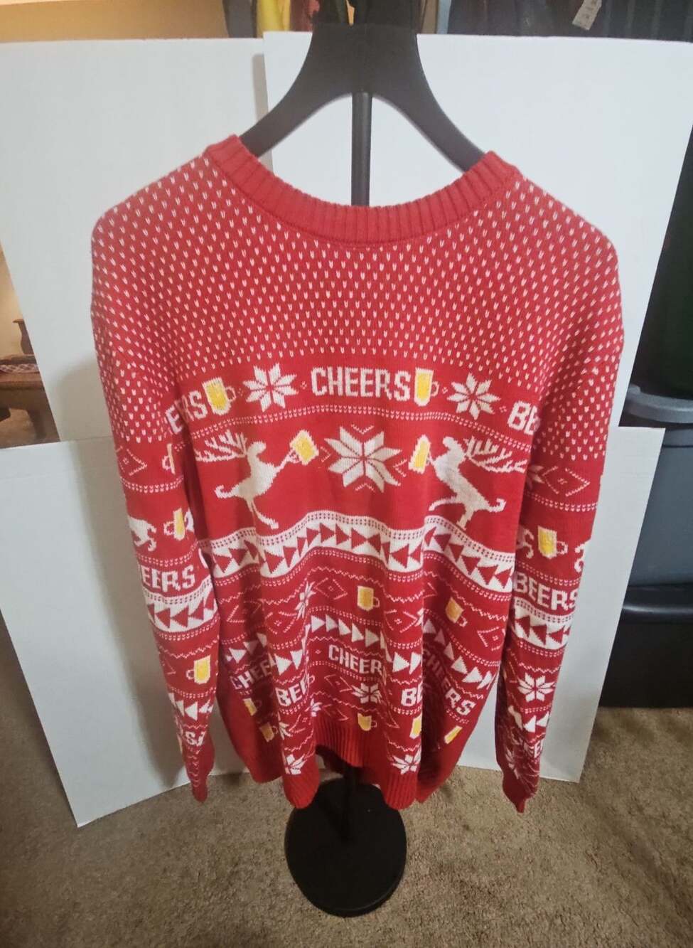 Celebrate Together Ugly Christmas Sweater XXL Red Cheers Beers Reindeer